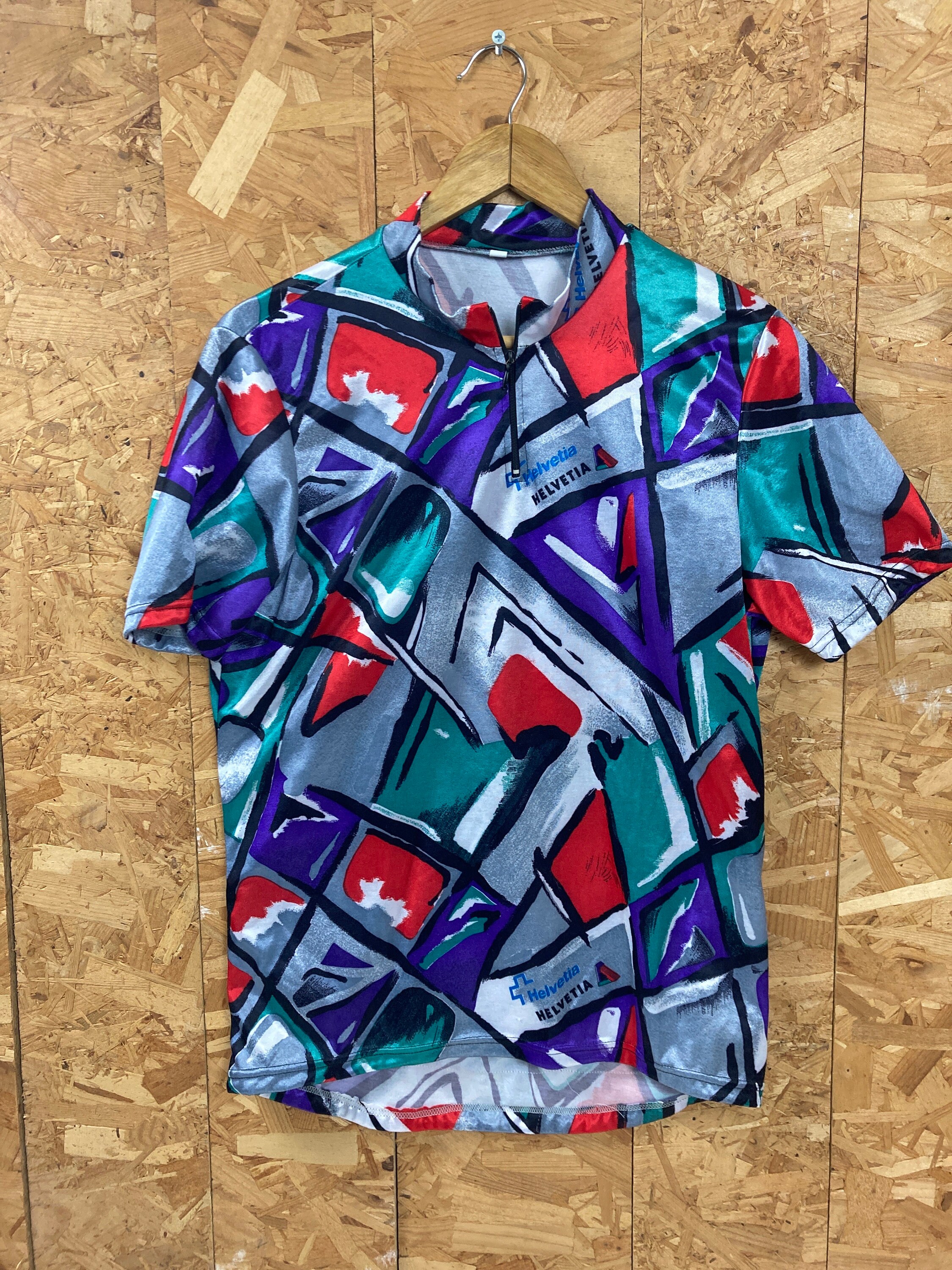 Vintage 00s Helvetia Swiss Team Abstract Art Green Red Grey Tour