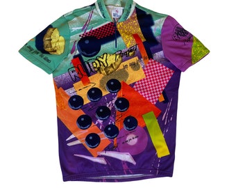 Maillot ciclista vintage de Rudy Project, años 90, arte abstracto, talla grande
