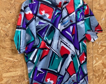 Vintage 00s Helvetia Swiss Team Abstract Art Green Red Grey Tour