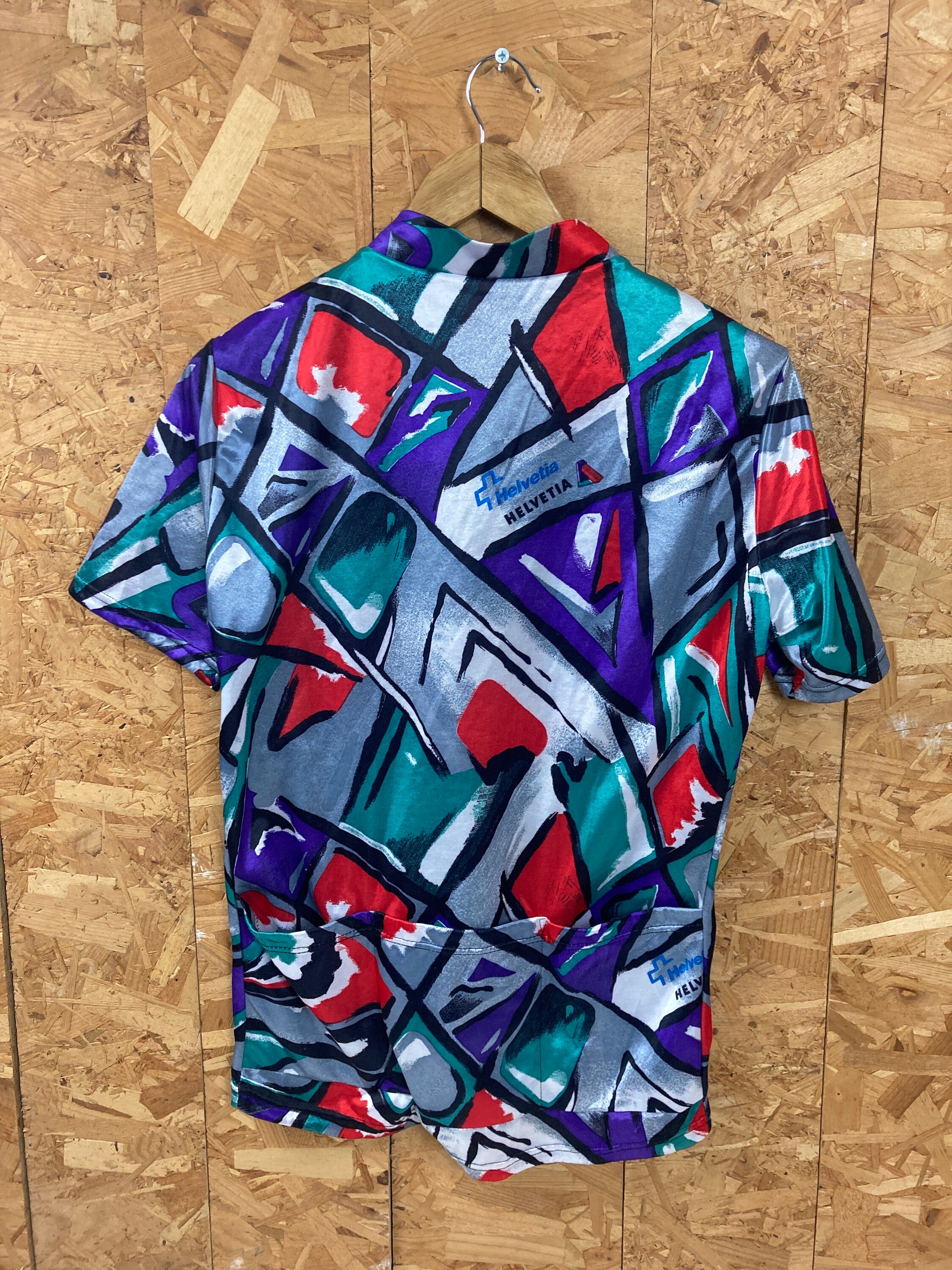 Vintage 00s Helvetia Swiss Team Abstract Art Green Red Grey Tour