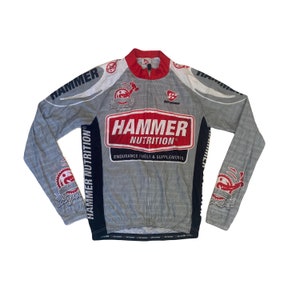 Vintage Y2K Italian made MTB race souvenir Hammer grey red race jersey Vuelta Italia Tour de France style cycle jersey size small