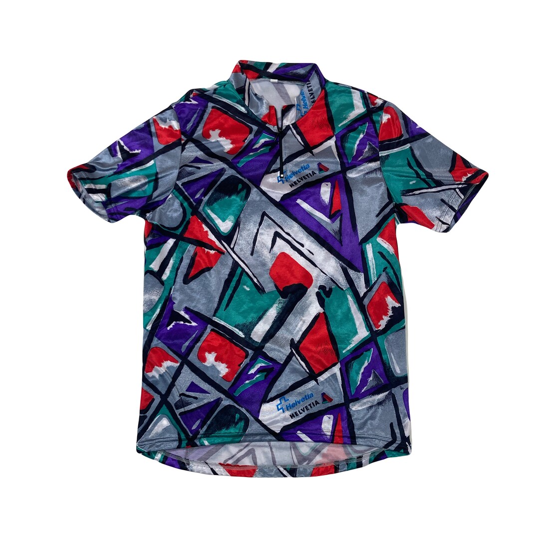 Vintage 00s Helvetia Swiss Team Abstract Art Green Red Grey Tour