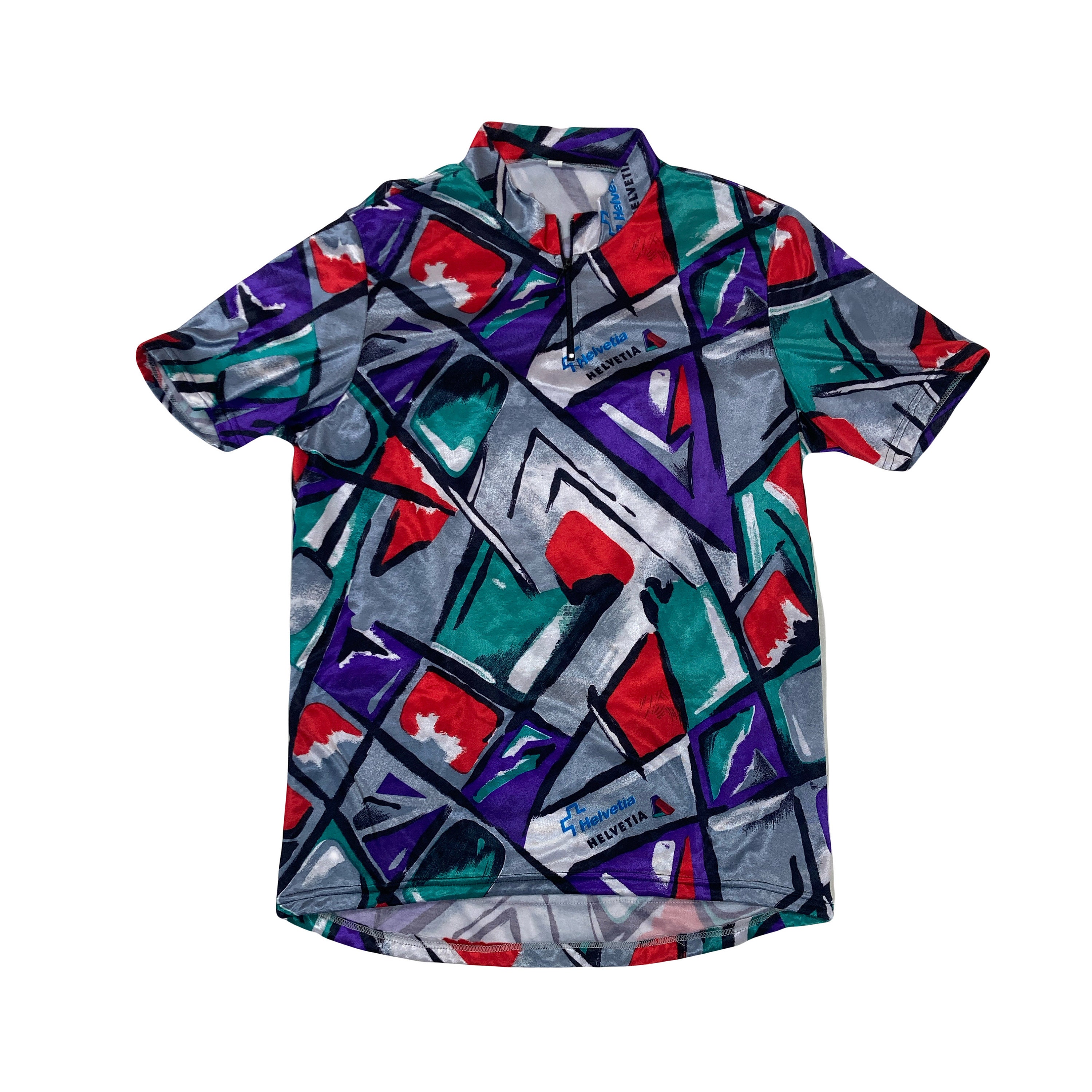 Vintage 00s Helvetia Swiss Team Abstract Art Green Red Grey Tour