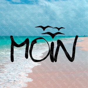 Puede incluir: Dise&ntilde;o gr&aacute;fico en blanco y negro con la palabra "MON" en una fuente estilizada. El gr&aacute;fico se coloca sobre un fondo de escena de playa con agua azul y arena blanca.