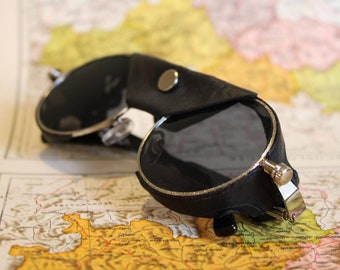 Gafas de sol de escudo lateral de cuero Tabak Hechas a mano