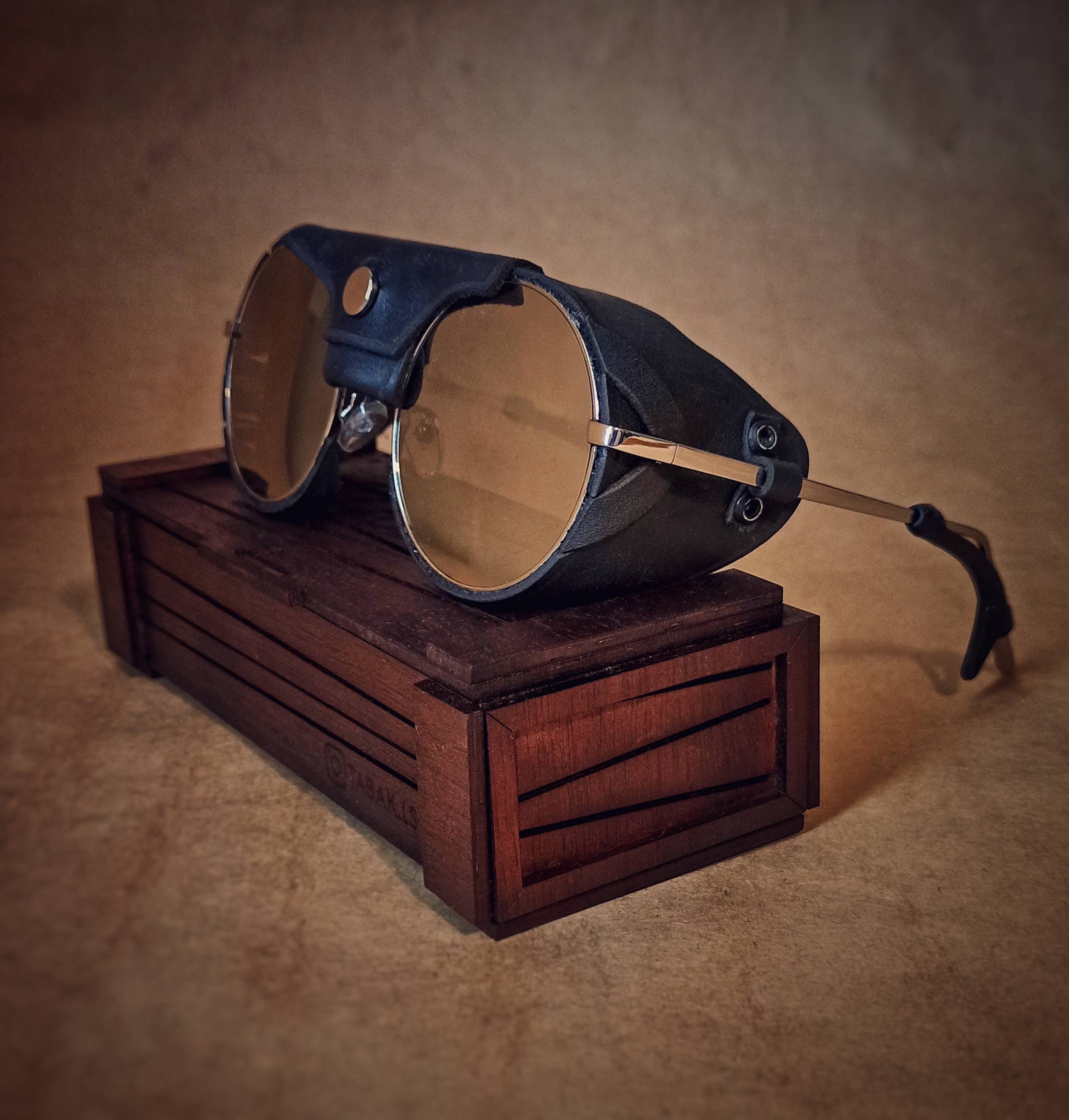 Tabak Leather Side Shield Sunglasses With Handmade Wooden 