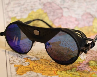 Tabak leather side shield sunglasses Handmade, unique.