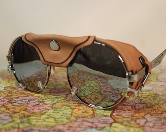 Tabak Leather Side Shield Gafas de sol, escudos laterales de cuero, gafas de sol raras, gafas de sol vintage, retro, soviéticos