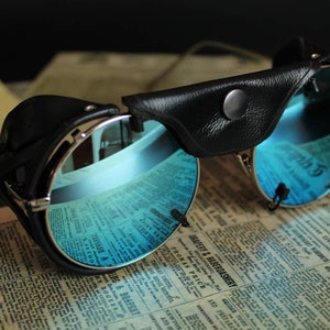 Tabak lederen zijschild Gafas de sol, escudos laterales de cuero, gafas de sol raras, gafas de sol vintage, retro, sovjeticos