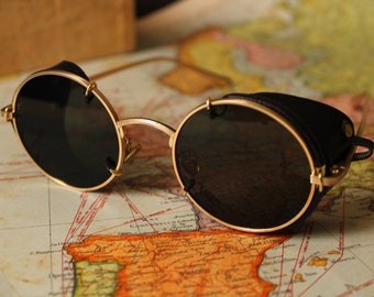 Tabak Leather Side Shield Gafas de sol, escudos laterales de cuero, gafas de sol raras, gafas de sol vintage, retro, soviéticos