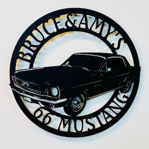 Custom 1966 Mustang Theme Metal Wall Sign , Mustang Metal Wall Art , Custom Mustang Garage Name Sign , Personalized Garage Family Name Sign