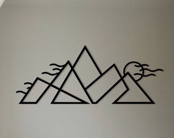 Mountain Sun Metal Wall Art: Minimalist Nature Decor