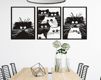 Metal Wall Art Nordic Cat: modern decor zwarte kat (set van 3)