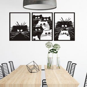 Metal Wall Art Nordic Cat: modern decor zwarte kat (set van 3)