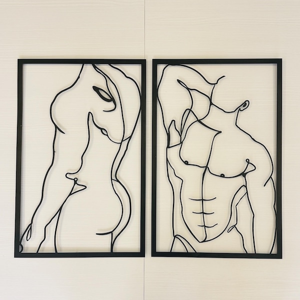 Naked Man Metal Wall Art, Masculine Line Art Decor (Set of 2)