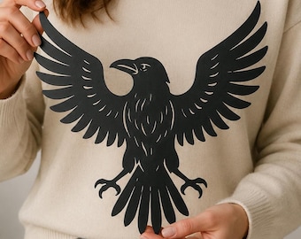 Viking raaf metalen wanddecoratie, silhouet van een raaf uit de Noordse mythologie