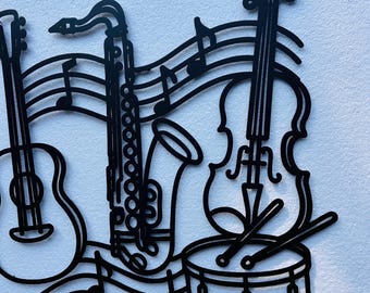 Musical Instruments Metal Wall Art: Guitar, Saxophone, Violin