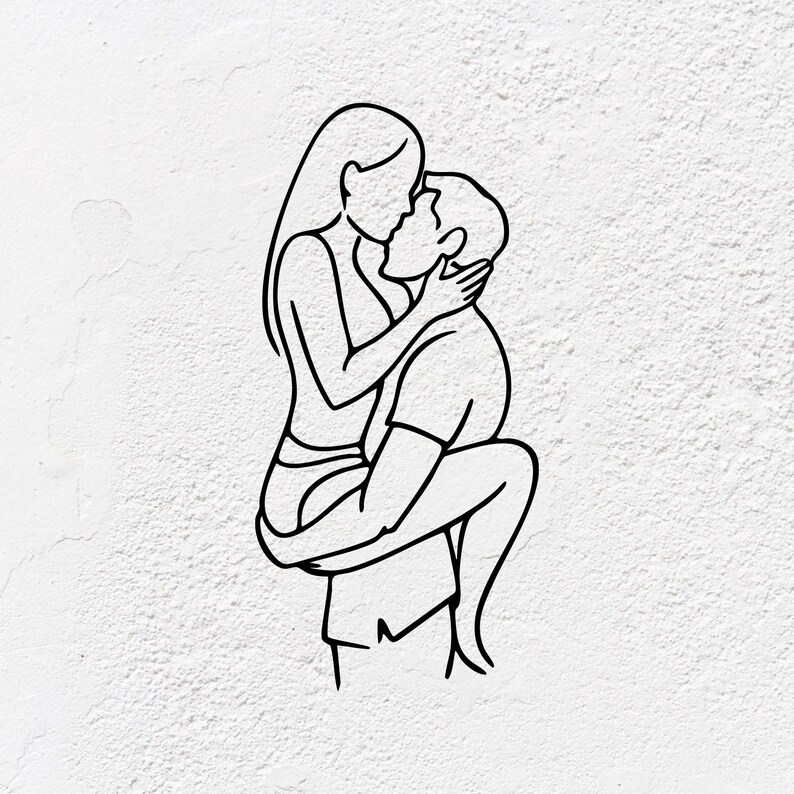 Romantic Couple Line Art Metal Wall Decor - Intimate Lovers Silhouette ...