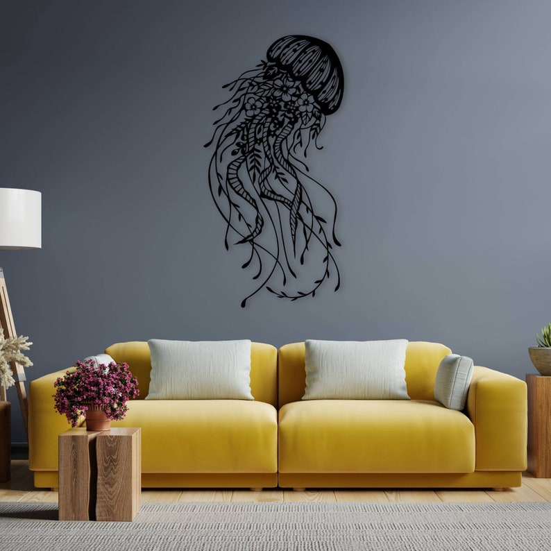 Jellyfish Metal Wall Art ,Marine Metal Wall Sign , Holiday Home Metal Wall Decor, Sea Life Wall Art , Jellyfish Art Work , Jellyfish Sign image 2