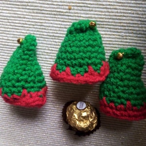 Crochet Christmas elf hat Rorrero Rocher or Lindt chocolate cover table gift