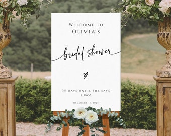 Modern bridal shower welcome sign template, large diy bridal shower printable, countdown until wedding welcome sign, editable download #BL77