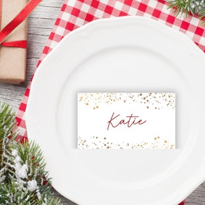 Gold Place Card Template Red and Gold Christmas Dinner Name Card Gold