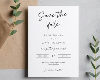 Simple save the date template, minimalist wedding save our date invitation, printable black & white invite, editable instant download #BL46