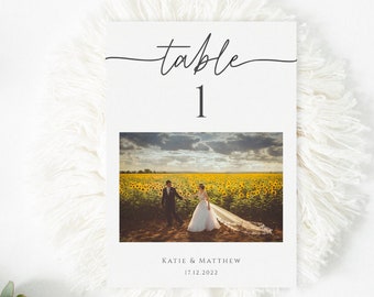 Wedding table number template, photo table number signs, printable add own photos table number, modern black white editable download #BL46