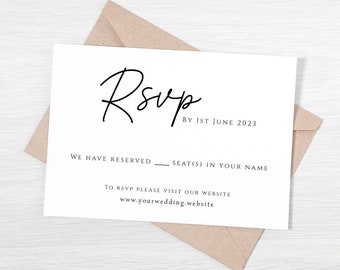 Plantilla de tarjeta rsvp de boda, tarjeta rsvp diy, respuesta de boda simple, rsvp de estilo de escritura minimalista en blanco y negro, descarga editable #BL46