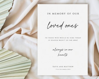 Wedding in memory sign template, minimalist memorial sign printable, black white loved ones sign, handwriting style, editable download #BL46