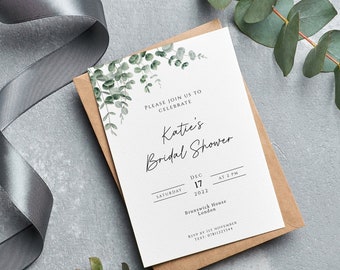 Eucalyptus bridal shower invitation template, sage green invitation, editable text celebration invite, greenery printable bridal shower #BL9