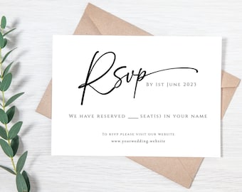 Plantilla de tarjeta rsvp de boda, tarjeta rsvp diy, respuesta de boda minimalista, rsvp de guión moderno en blanco y negro, descarga editable #BL77