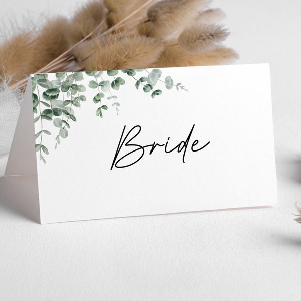 Eucalyptus Wedding place card template, greenery name card, editable sage green place cards, event table name cards, print at home #BL9