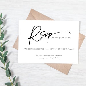 Wedding rsvp card template, diy rsvp card, minimalist wedding response, black & white modern script rsvp, editable download #BL77