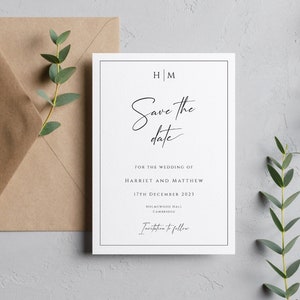 Monogram save the date template, wedding save our date printable, elegant border invitation template, diy invite, editable download #BL51