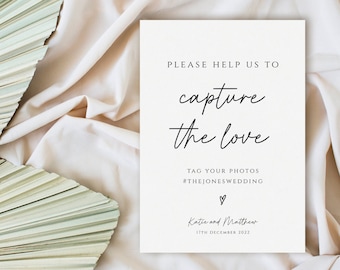 Capture the love wedding sign template, photo hashtag sign wedding printable, wedding photo sign, diy template sign, editable download #BL46
