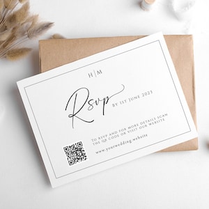 Wedding rsvp card template, monogram rsvp with QR code, diy wedding response, black & white printable rsvp, editable download #BL51