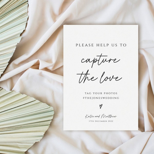 Capture the love wedding sign template, photo hashtag sign wedding printable, wedding photo sign, diy template sign, editable download #BL46