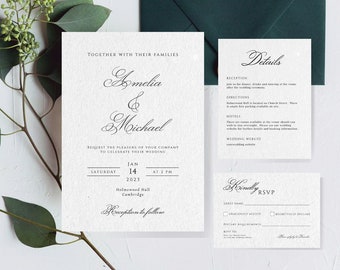 Elegant wedding invitation template set, calligraphy printable invite suite, black & white wedding invite rsvp, classic editable #BL01