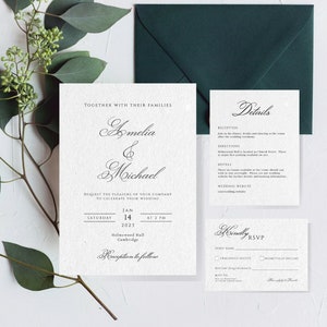 Elegant wedding invitation template set, calligraphy printable invite suite, black & white wedding invite rsvp, classic editable #BL01