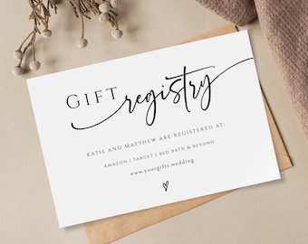 Gift registry card template, diy wedding registry enclosure card, modern wedding gift registry insert, printable editable download #BL77