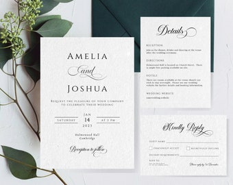 Elegant wedding invitation template suite, printable traditional wedding invite set, calligraphy style invite & rsvp, editable download #BL3