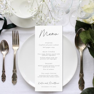 Modèle de menu de mariage, mariage minimaliste imprimable, signe de menu de mariage simple, menu d'événement de script moderne modifiable, téléchargement modifiable #BL46