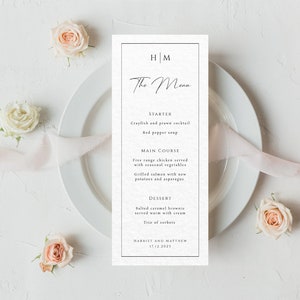 Großes Hochzeitsmenüschild mit Monogramm, schwarzer Rand und Initialen zum Downloaden #BL51