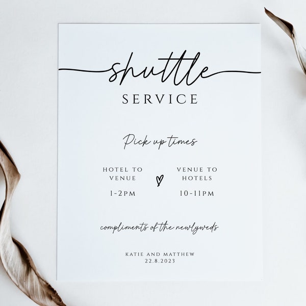 Wedding shuttle sign template, wedding transportation printable sign, minimalist bus sign, diy tabletop wedding, editable download #BL46