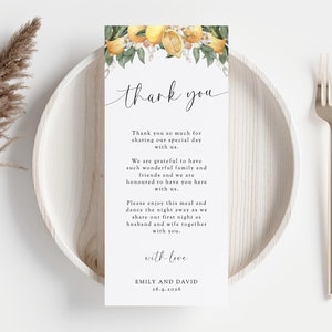 Zitrone Platzkarten Vorlage, bedruckbar, bearbeitbar, Hochzeit Mahlzeit Karte mit Zitrone, Platzkarte für Hochzeit, diy Templett Download #BL25