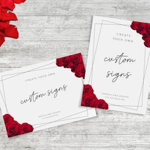 Red rose diy wedding sign template, red and black custom printable signs, create own wedding event signs, 5x7 & 8x10, editable download #BL2