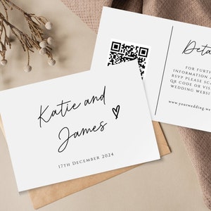 Hochzeit QR-Code Website Kartenvorlage, DIY Antwortkarte, einfache Hochzeitsantwort, moderne Hochzeitswebsite Einlegekarte, editierbarer Download #BL46