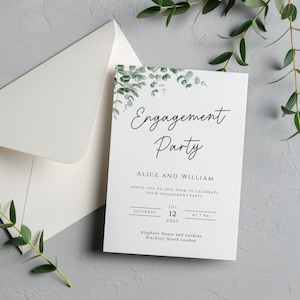 Engagement party invitation template, eucalyptus photo engagement printable invite, greenery wedding engagement, diy editable download #BL9