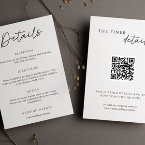 Hochzeit Information Kartenvorlage, DIY Details Karteneinsatz, QR Code Karte, einfache Hochzeit alle Details, minimalistisch editierbarer Download #BL46